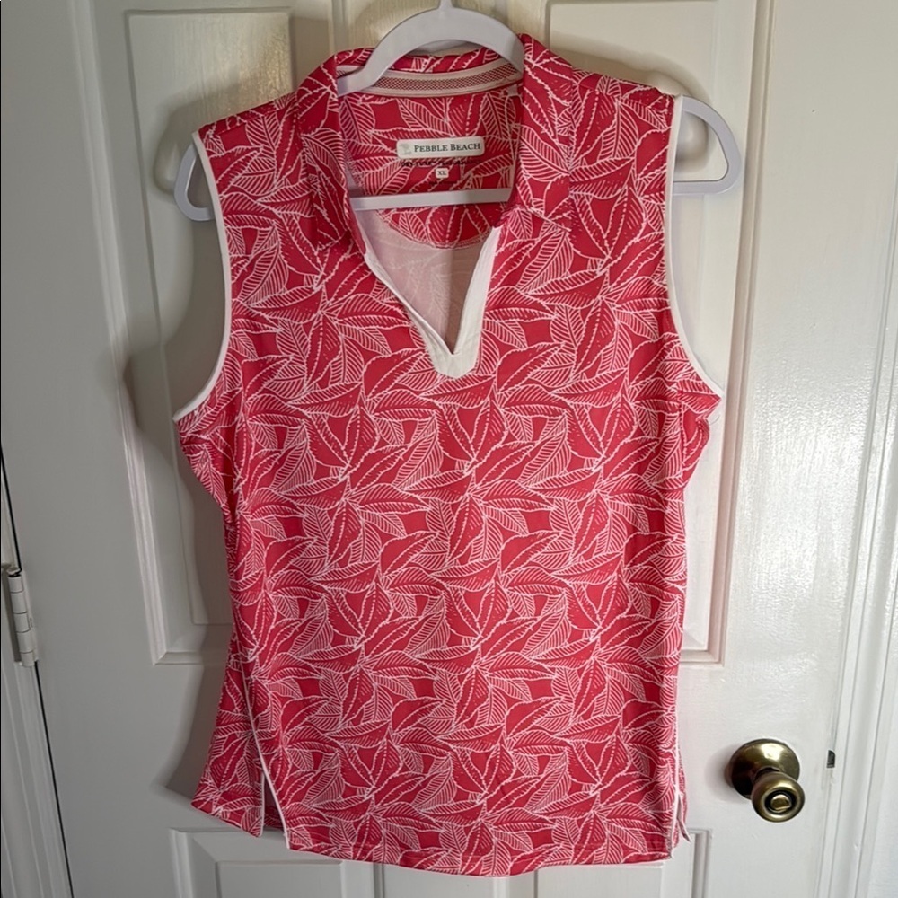 NEW No Tags Women’s Pebble Beach Coral & White Sleeveless Polo Blouse